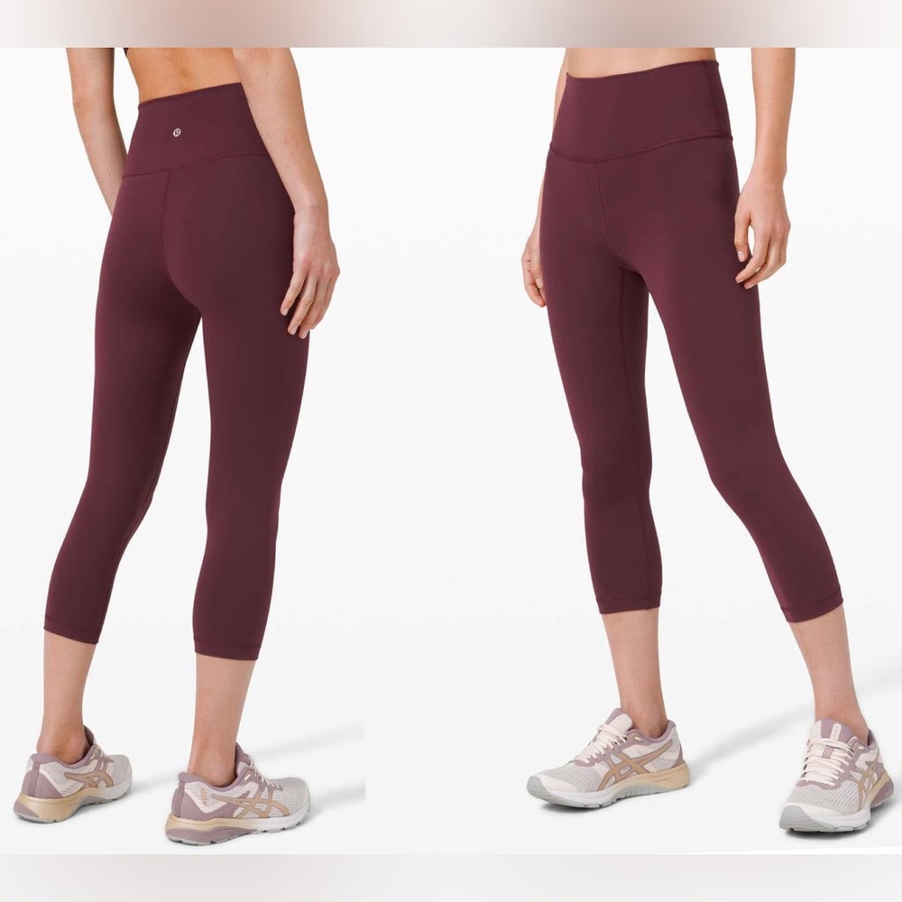 Lululemon Wunder Train High Rise Crop Burgundy Leggings Size 4 Cassis